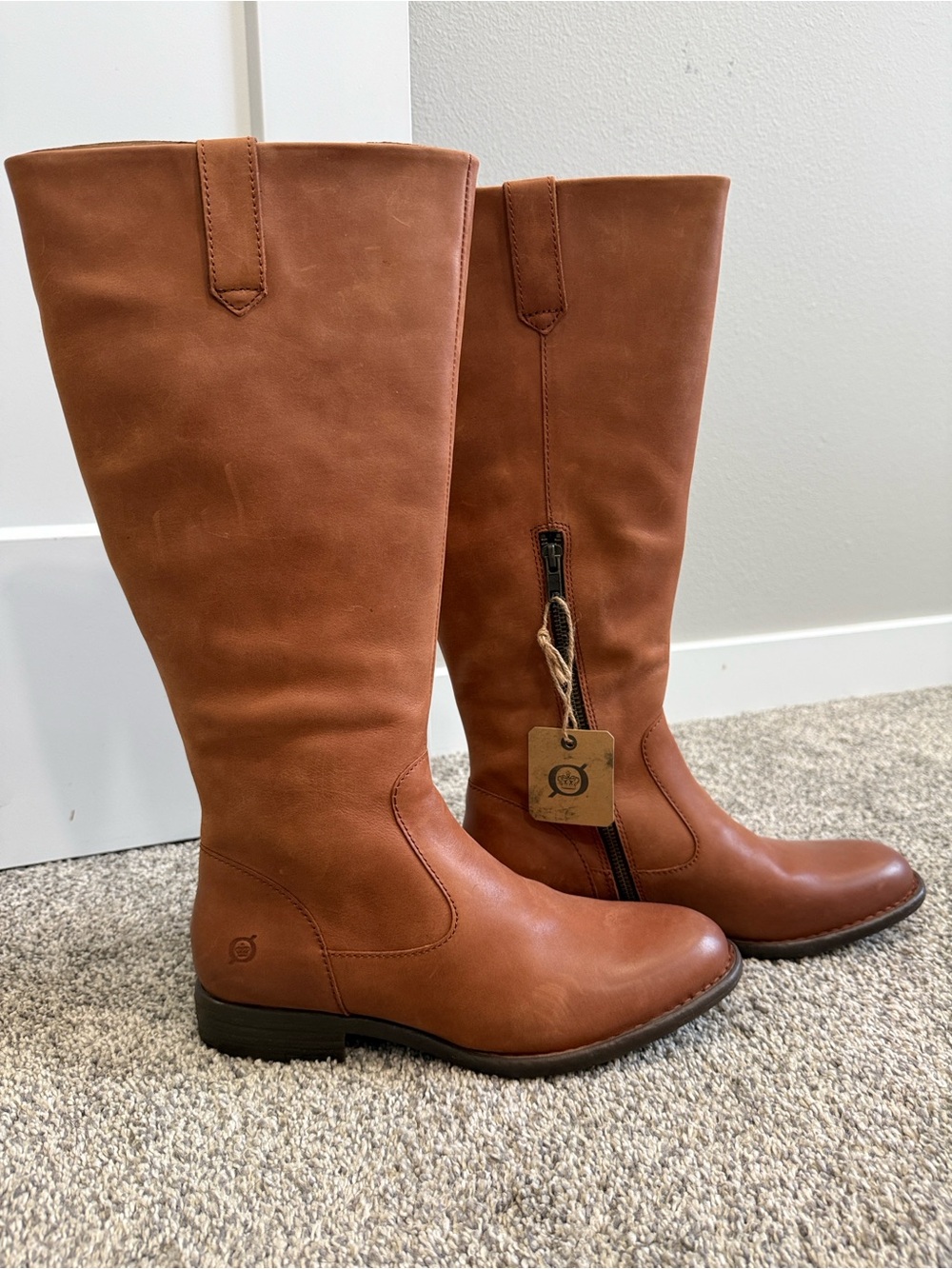 New! BORN Shaunie Brown Cognac Leather Knee High Boots Sz 8.5